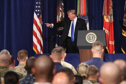 El presidente estadounidense, Donald Trump, el lunes, 21 de agosto, en la base militar de Fort Myer, en Arlington (Virginia).