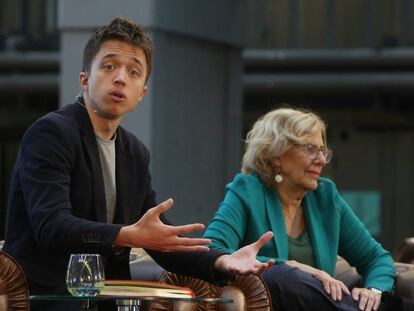 La alcaldesa de Madrid, Manuela Carmena y el candidato a presidente de la Comunidad de Madrid, Iñigo Errejon.