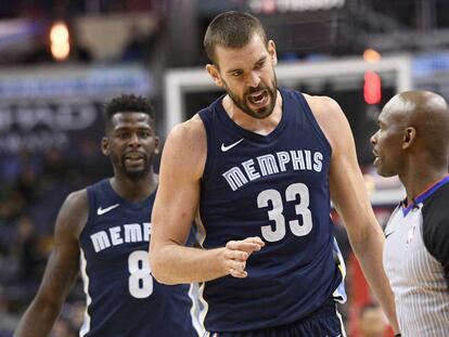 Marc Gasol, tras una falta t&eacute;cnica en el Washington-Memphis.