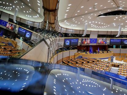 El hemiciclo del Parlamento Europeo antes de un pleno celebrado este lunes, en Bruselas.