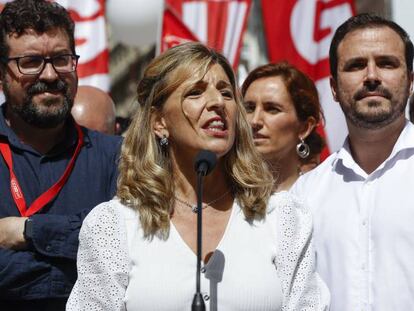 Yolanda Díaz, este domingo, en la manifestación del Primero de Mayo en Madrid.