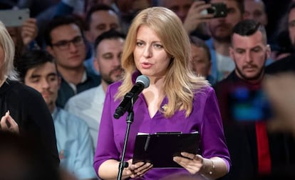 Caputova da su primer discurso tras haber ganado las presidenciales eslovacas.