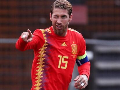 Sergio Ramos, tras anotar su gol a Islas Feroe.