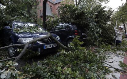 Varios coches sufren daños tras la caída de árboles en Berlín (Alemania).