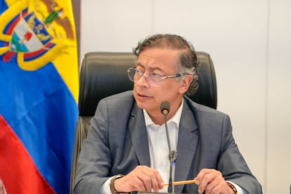 Gustavo Petro durante la alocución sobre el atentado contra Miguel Uribe Turbay, el 7 de junio en Bogotá.