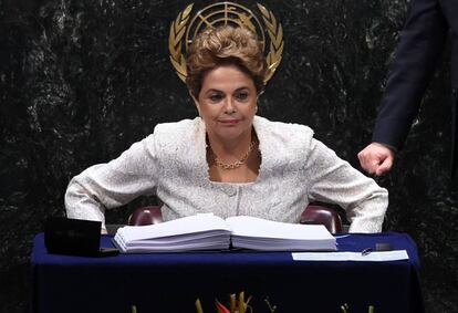 La presidenta de Brasil, Dilma Rousseff, ante la ONU en Nueva York.