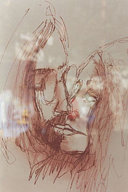 <i>Estás aquí</i>, uno de los dibujos de John Lennon expuestos desde ayer en Londres.