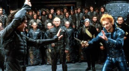 Kyle MacLachlan (Paul Atreides) y Sting (Feyd-Rautha), en la escena del duelo de la versión de David Lynch de 'Dune'.