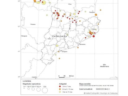 Mapa dels terratrèmols de l'últim mes.