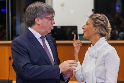 Carles Puigdemont y Yolanda Díaz, el lunes en Bruselas.