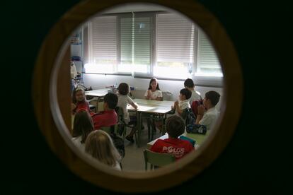 Una de las aulas del colegio Daoiz y Velarde de Alcobendas (Madrid).