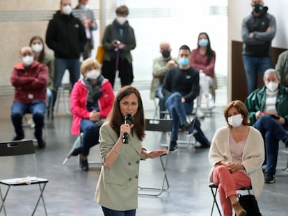 Ione Belarra, en un acto de campaña este jueves en Avilés (Asturias).