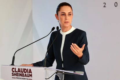 Claudia Sheinbaum durante una conferencia de prensa en la Ciudad de México, el 8 de julio.