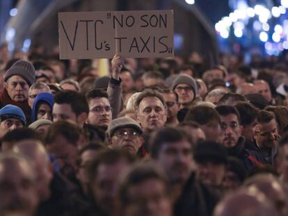 Concentración de taxistas madrileños en la Puerta del Sol.