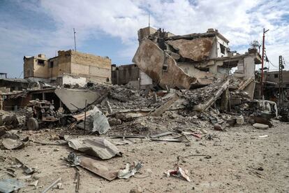 Edificios destrudos tras un bombardeo al este de Guta, en Duma, el 20 de febrero de 2018. A diferencia del resto de frentes activos en el pas, que se concentran mayoritariamente en las regiones fronterizas con los pases vecinos, Guta Oriental est totalmente aislada.