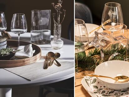 Dos ejemplos de mesas bonitas y navideñas que pueden conseguirse con el menaje de hogar que destacamos. IKEA.