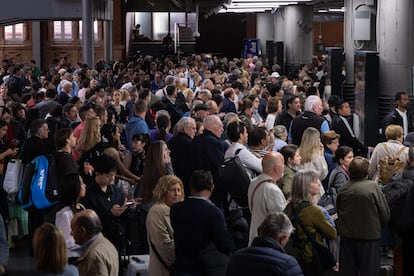 Crowds at Atocha train station in Madrid on Tuesday morning.