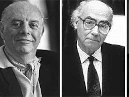 De izquierda a derecha, los premios Nobel de Literatura Dario Fo, José Saramago y Gabriel García Márquez, firmantes de la carta a los presidentes de México y de Chile.
