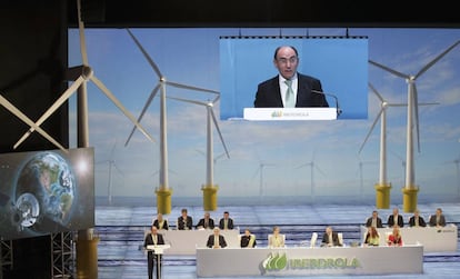 José Ignacio Sánchez Galán, presidente de Iberdrola, durante su intervención en el día del accionista en el palacio de congresos Euskalduna (Bilbao) el pasado abril.