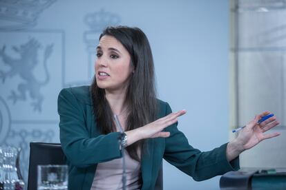 Equality Minister Irene Montero during Tuesday’s press conference.