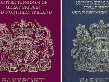 Los pasaportes azul y burdeos de Reino Unido.