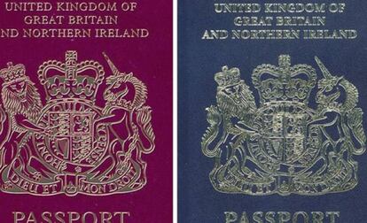 Los pasaportes azul y burdeos de Reino Unido.