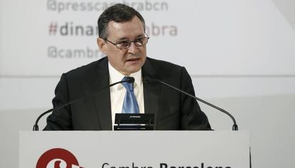 El presidente de Agbar, Ángel Simón, en la conferencia de la Cámara de Comercio.