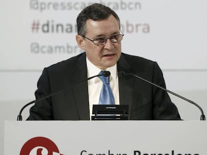 El presidente de Agbar, &Aacute;ngel Sim&oacute;n, en la conferencia de la C&aacute;mara de Comercio.