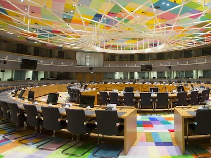 Interior del Edificio Europa, centro de operaciones del Consejo Europeo. 