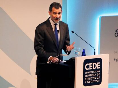 El rey Felipe VI, en la clausura del XVI congreso de la CEDE, en Alicante.