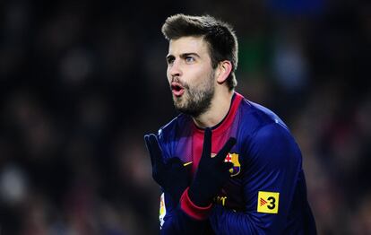 Piqué celebra el primer gol ante el Athletic