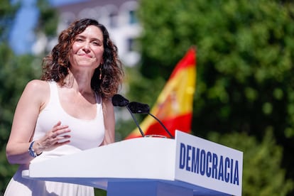 La presidenta del PP de Madrid y del Gobierno de la Comunidad de Madrid, Isabel Díaz Ayuso, durante su intervención.