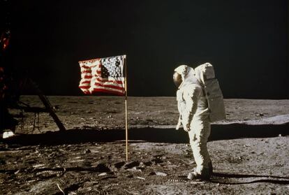 El segundo astronauta en pisar la Luna, Buzz Aldrin. El primero, minutos antes, fue Neil Armstrong. Todo, el 16 de julio de 1969.