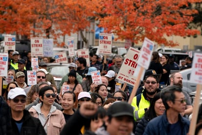 Trabajadores de Boeing en una manifestación en Seattle (Washington), este mes.