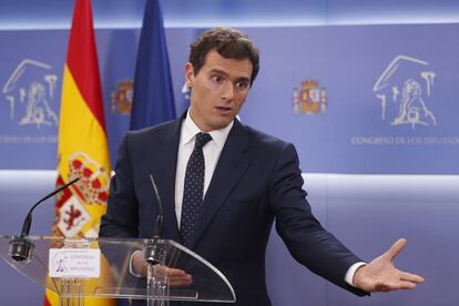 Albert Rivera, durante una rueda de prensa en el Congreso de los Diputados.