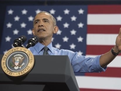 O presidente de EUA, Barak Obama, durante uma intervenção em Detroit.