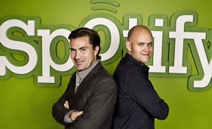 Martin Lorentzon (a la izquierda) y Daniel Ek, fundadores de Spotify (en la vida real).