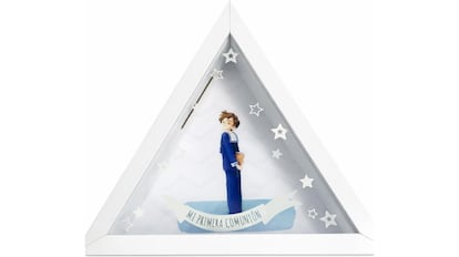 Triangular first communion piggy bank.
