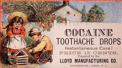  Cocaína, remédio para a dor de dente, num anúncio dos EUA de 1890. 