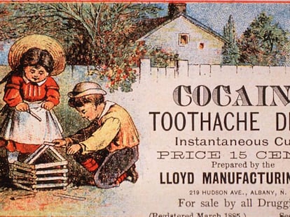  Cocaína, remédio para a dor de dente, num anúncio dos EUA de 1890. 