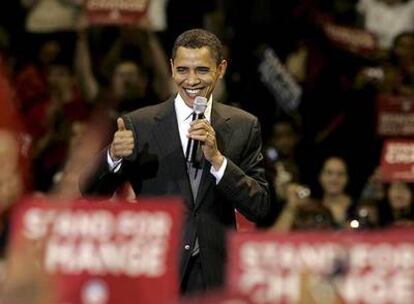El aspirante a la candidatura demócrata a la Casa Blanca Barack Obama, en un acto electoral en Maryland.