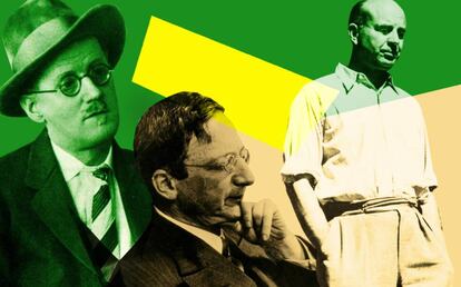 De izquierda a derecha, James Joyce, Alfred Döblin y John Dos Passos. Las penurias no pudieron cambiarlos tanto como ellos cambiaron la literatura del siglo XX.