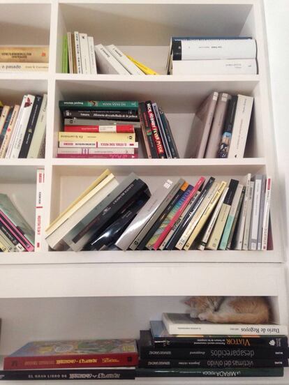 Mía prefiere dormir entre libros.