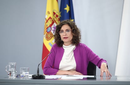 Government spokesperson and finance minister María Jesús Montero at a news conference on Tuesday. 