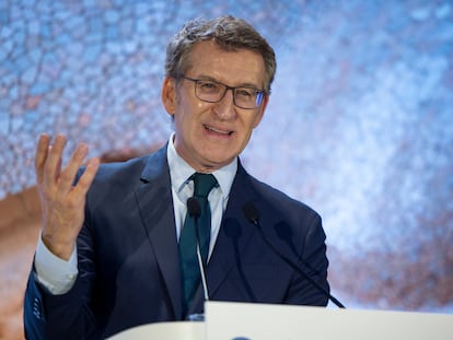 El presidente del PP, Alberto Núñez Feijóo, este viernes en Barcelona.