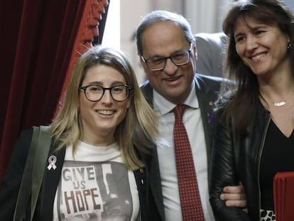 Elsa Artadi, Quim Torra y Laura Borràs en el Parlament.