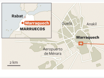 Localizador de la explosión en la plaza Yemaa el Fna de Marraquech