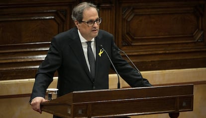 Quim Torra durante su discurso de investidura en el Parlament.