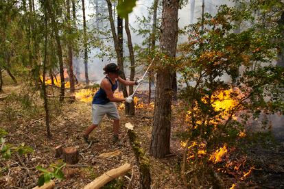 Muga, Navarra, vecinos y voluntarios de varias localidades navarras y aragonesas participan en la extinción del incendio.