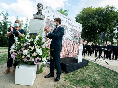 El líder del PP, Pablo Casado, el pasado 13 de julio, en el acto de homenaje de Miguel Ángel Blanco, concejal del PP asesinado por ETA.